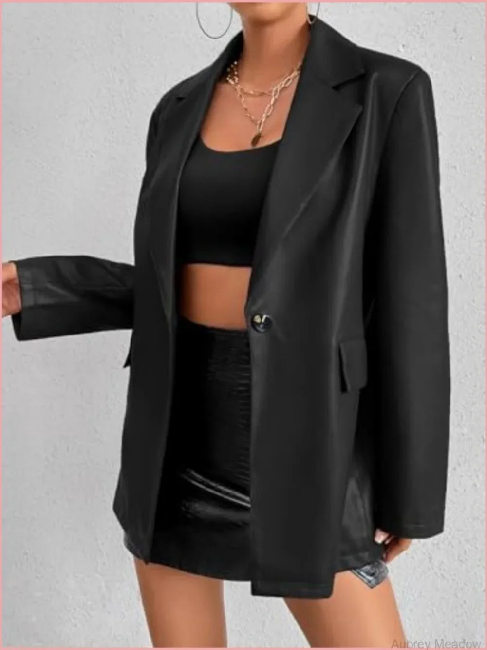 Faux Leather Blazer Jacket Moto Biker Coat Button Slim Fit